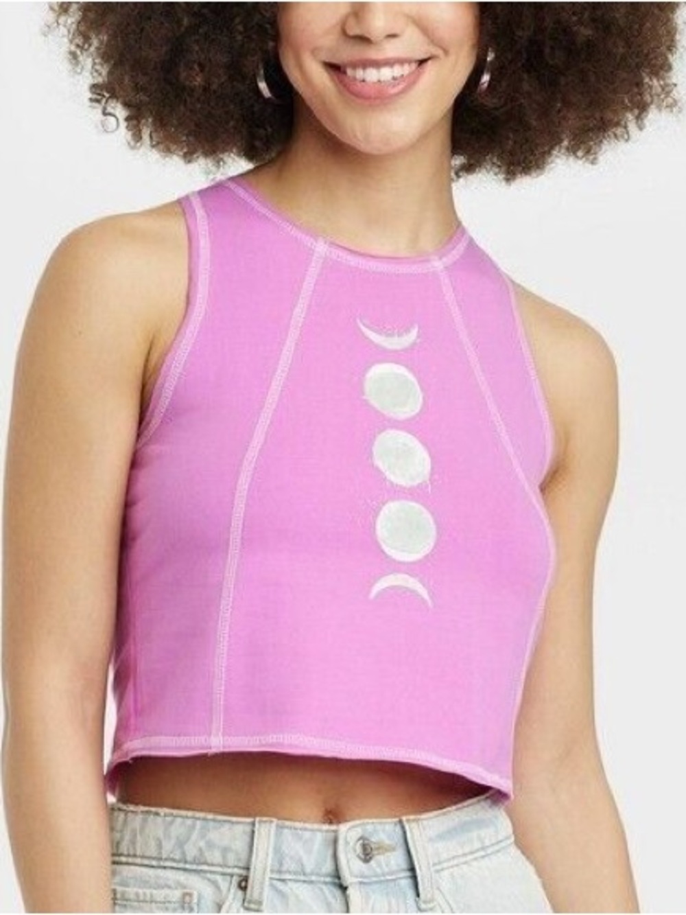 Mighty Fine Women's Celestial Moon Graphic Cropped Tank Top Purple Size L